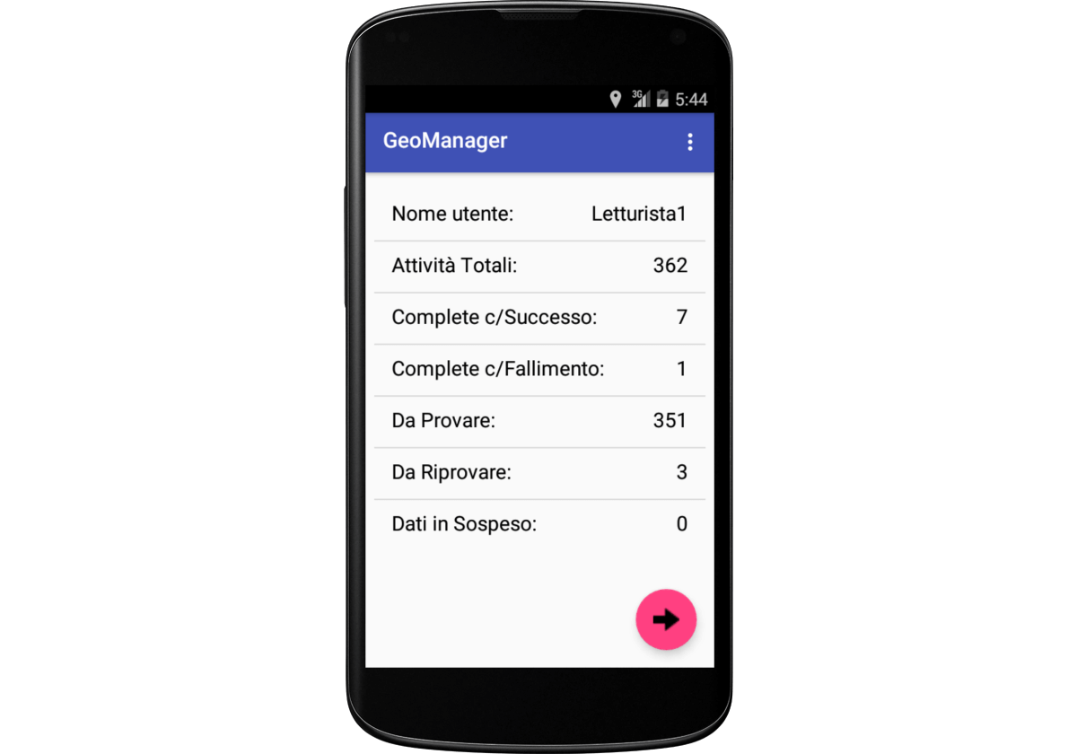 Riepilogo delle attività nell’app GeoManager per Android